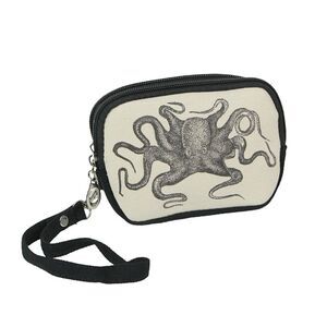Vintage Zip Canvas Octopus Wristlet Wallet Nautical Coin Purse Kraken Clutch Bag